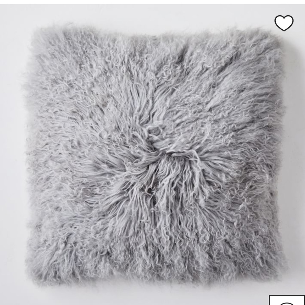 West Elm Mongolian Lamb Pillow Cover 24”x 24” Gray